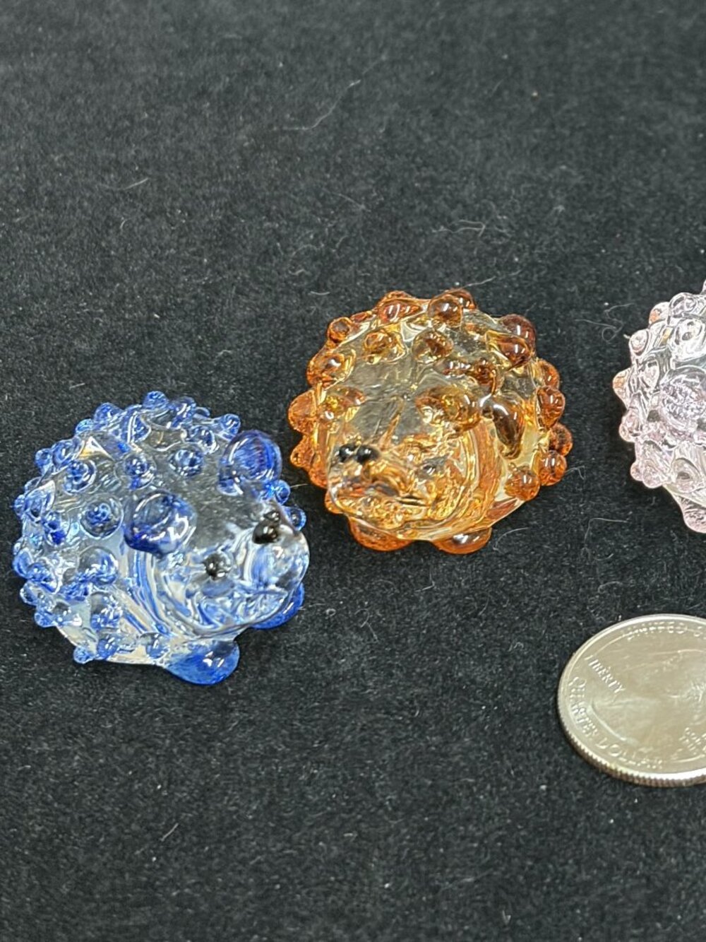 Set of 4 Handmade Mini Glass Blown Hedgehog Figurines